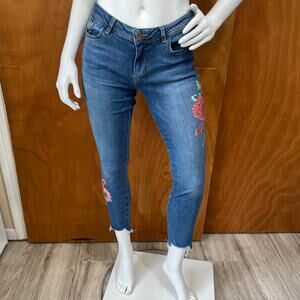 ZARA Z1975 Women’s Size 6 Denim Jeans Floral Print Raw Hem Basic Premium
